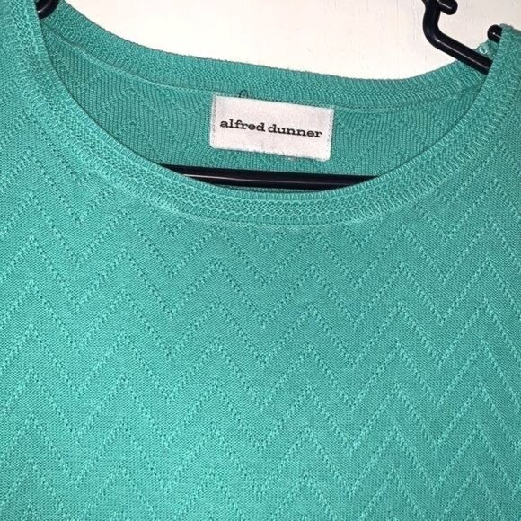 Alfred Dunner Chevron Knit Short-Sleeve Turquoise Sweater Top L Acrylic Blend Wo - Picture 2 of 8